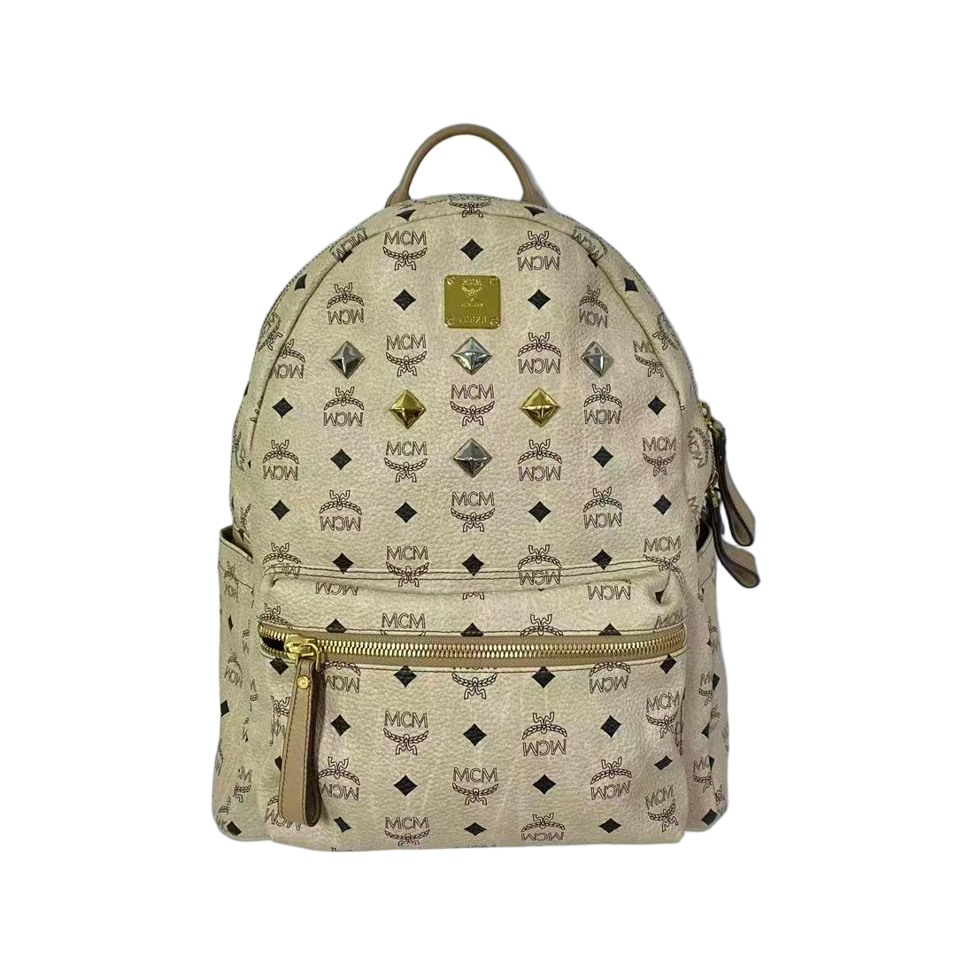 95新 COACH/蔻驰 米白色经典老花全皮中号双肩背包2511LQ396