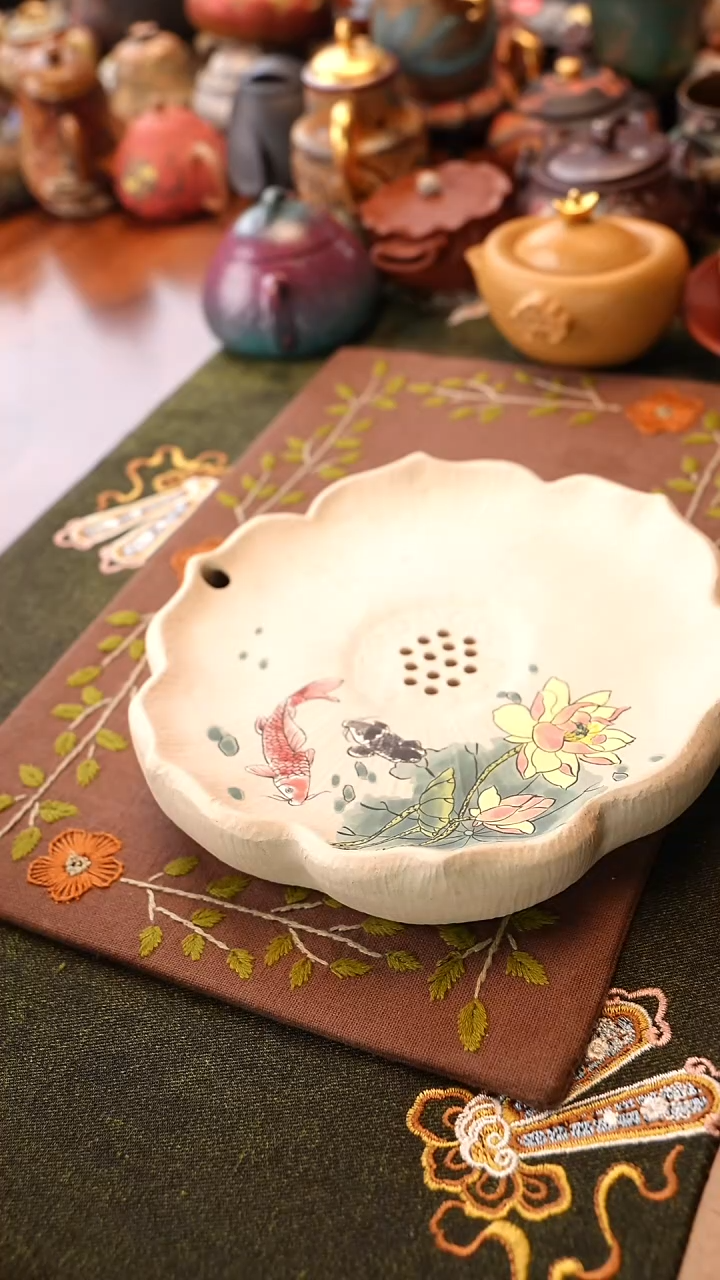 茶壶紫砂❤****️白玉段莲花壶承