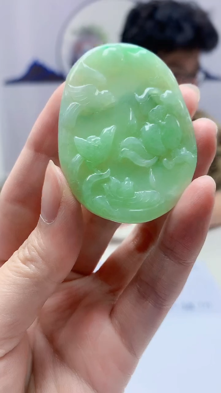 【闪购商品】定制翡翠未镶嵌4688zm-毛货挂件105荷叶鱼