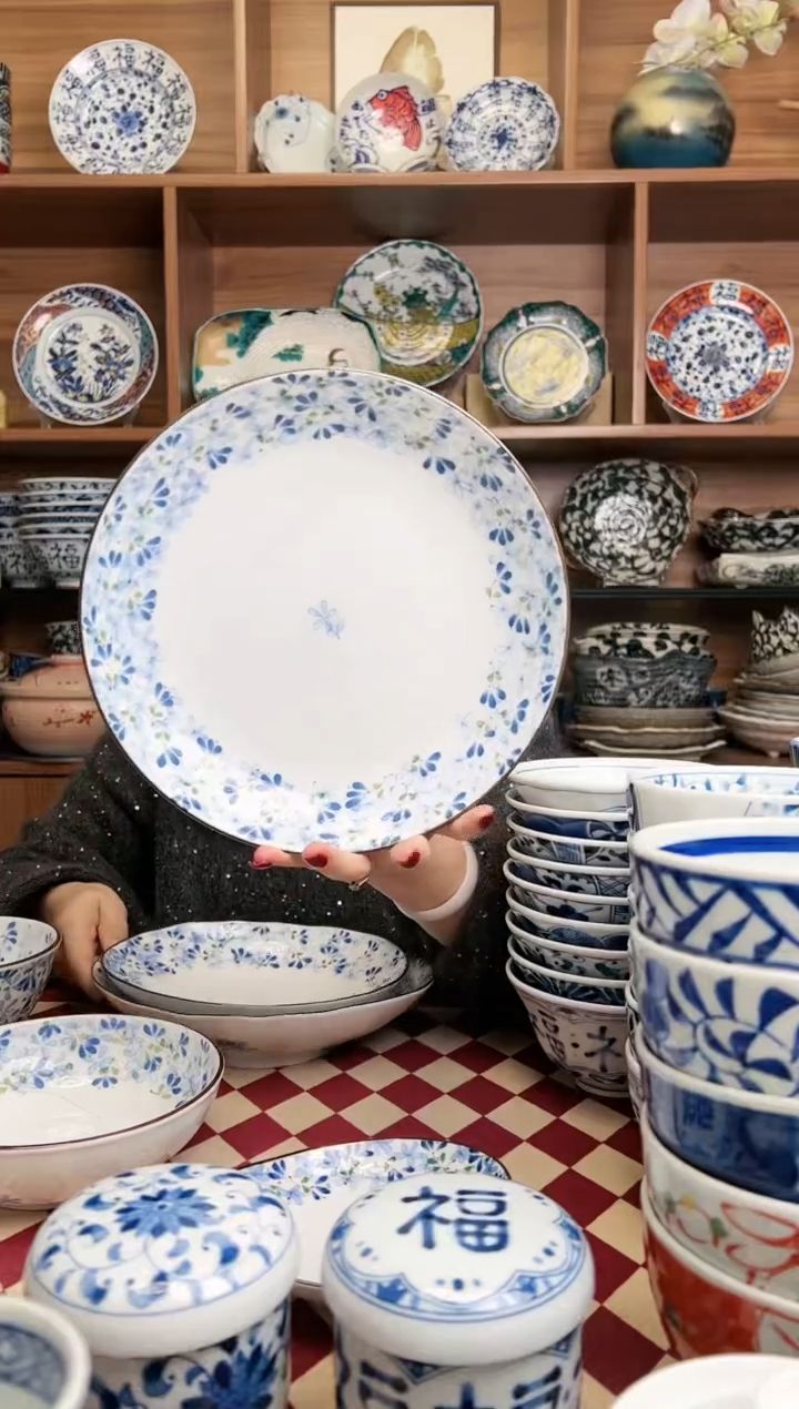 【闪购商品】瓷片小蓝芽22cm深盘