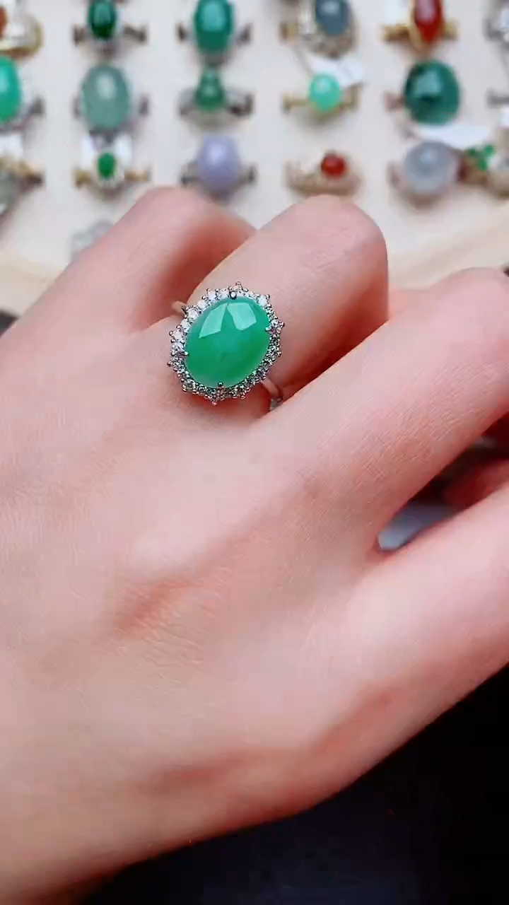 银S925镶嵌戒指翡翠...