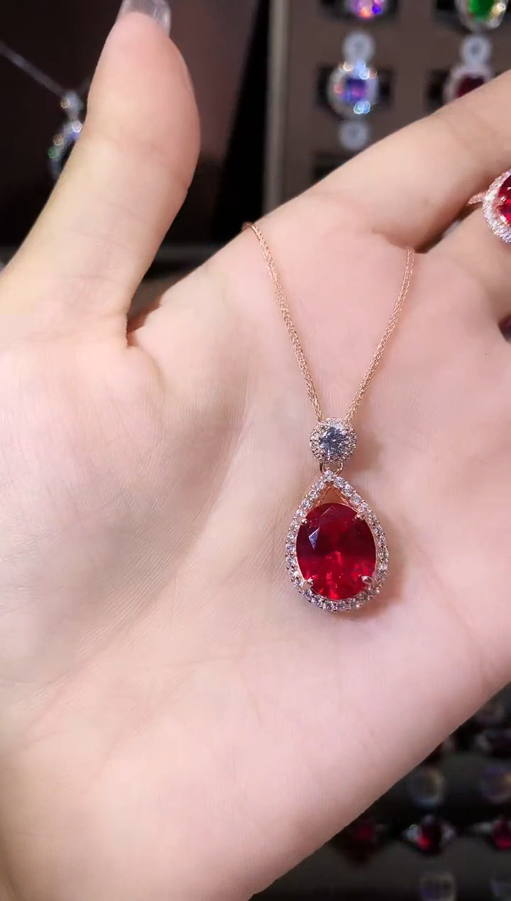 无坠链均925银鸽血红色吊坠