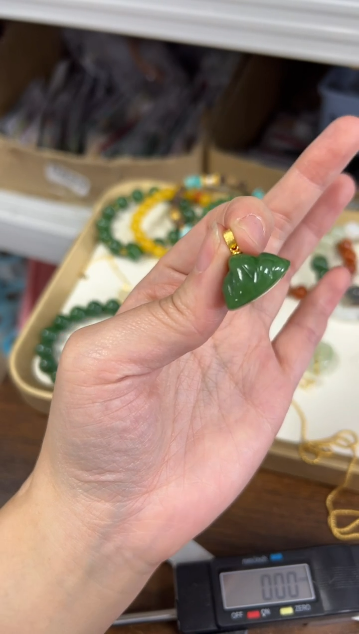 项链银S925镶嵌和田玉和田玉碧玉靠山银镶嵌吊坠[6061]