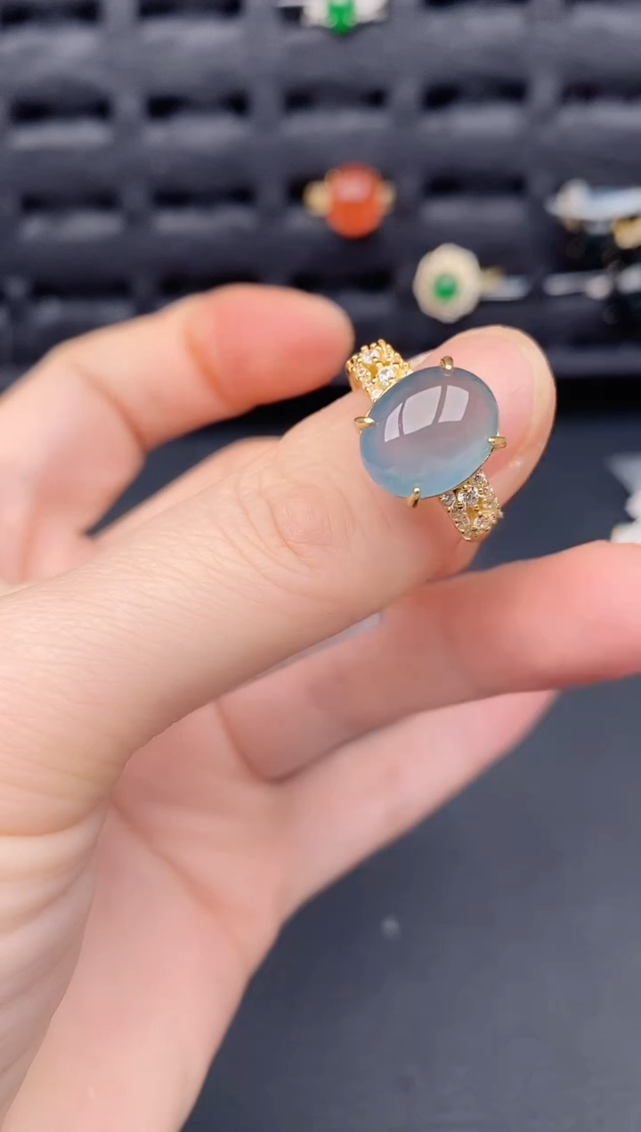 银S925镶嵌戒指翡翠天然a货翡翠307