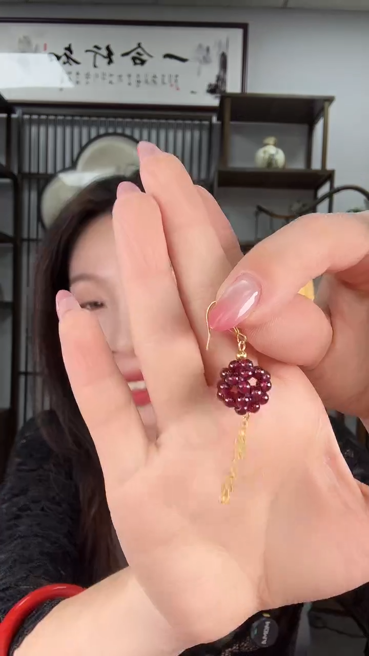 银S925镶嵌耳饰石榴石 艾 210 多样性发货其一