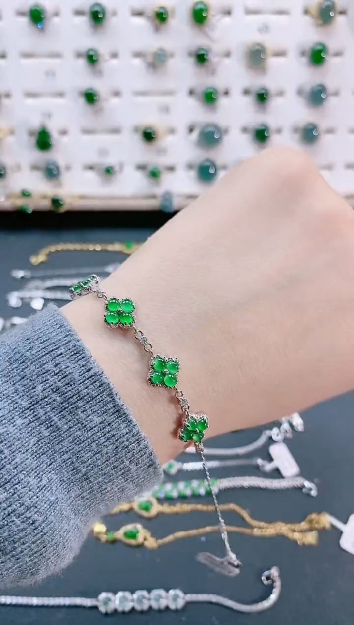 【闪购商品】翡翠手链银S925镶嵌天然翡翠