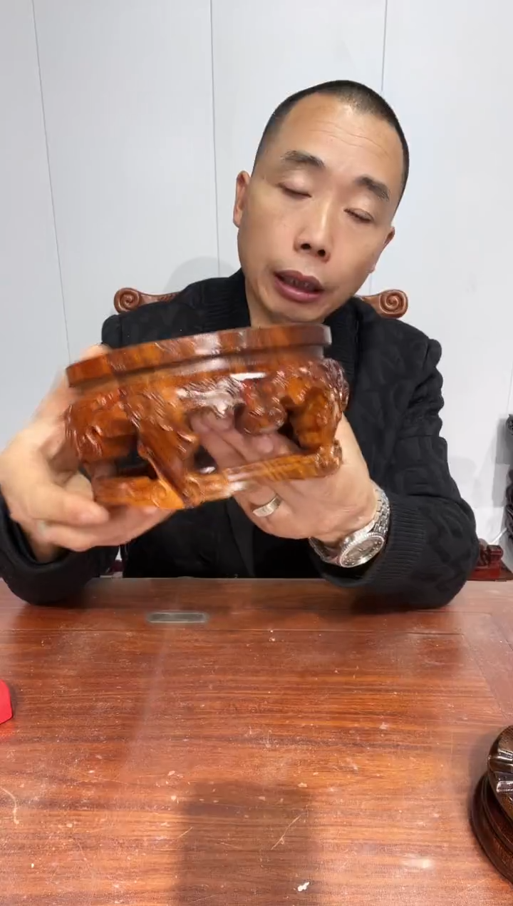 木老花整木雕刻圆形14*16*8