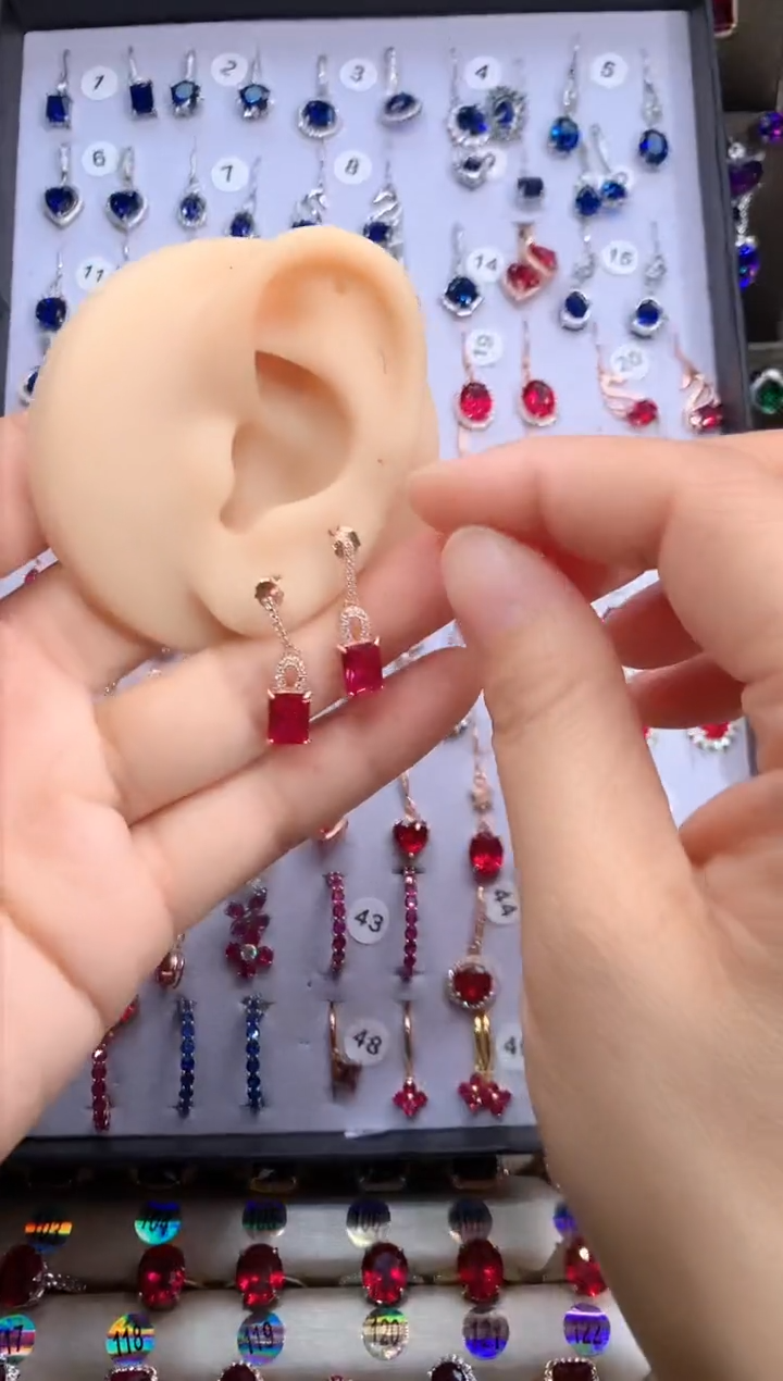 【闪购商品】红宝石耳饰银S925镶嵌玫瑰金