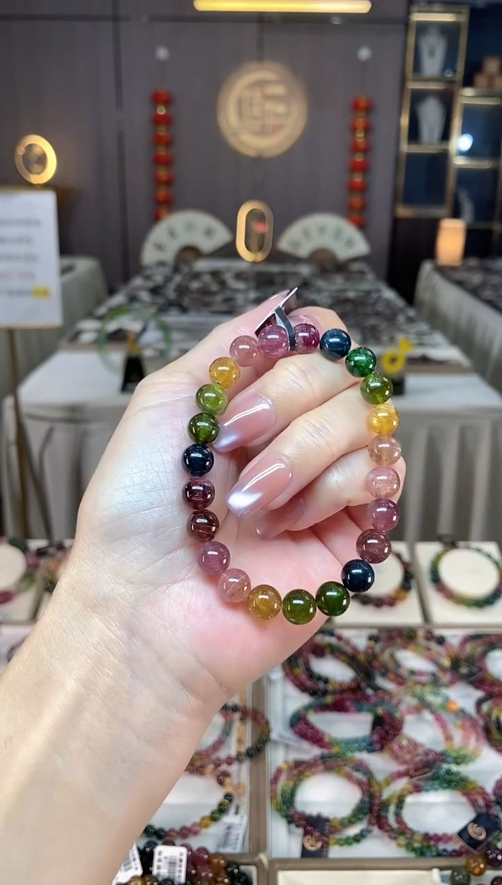 未镶嵌透体老矿碧玺彩虹单圈手串8mm+碧玺hon多样性发一条