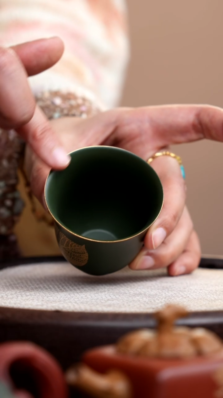 茶壶紫砂民国绿金叶子杯