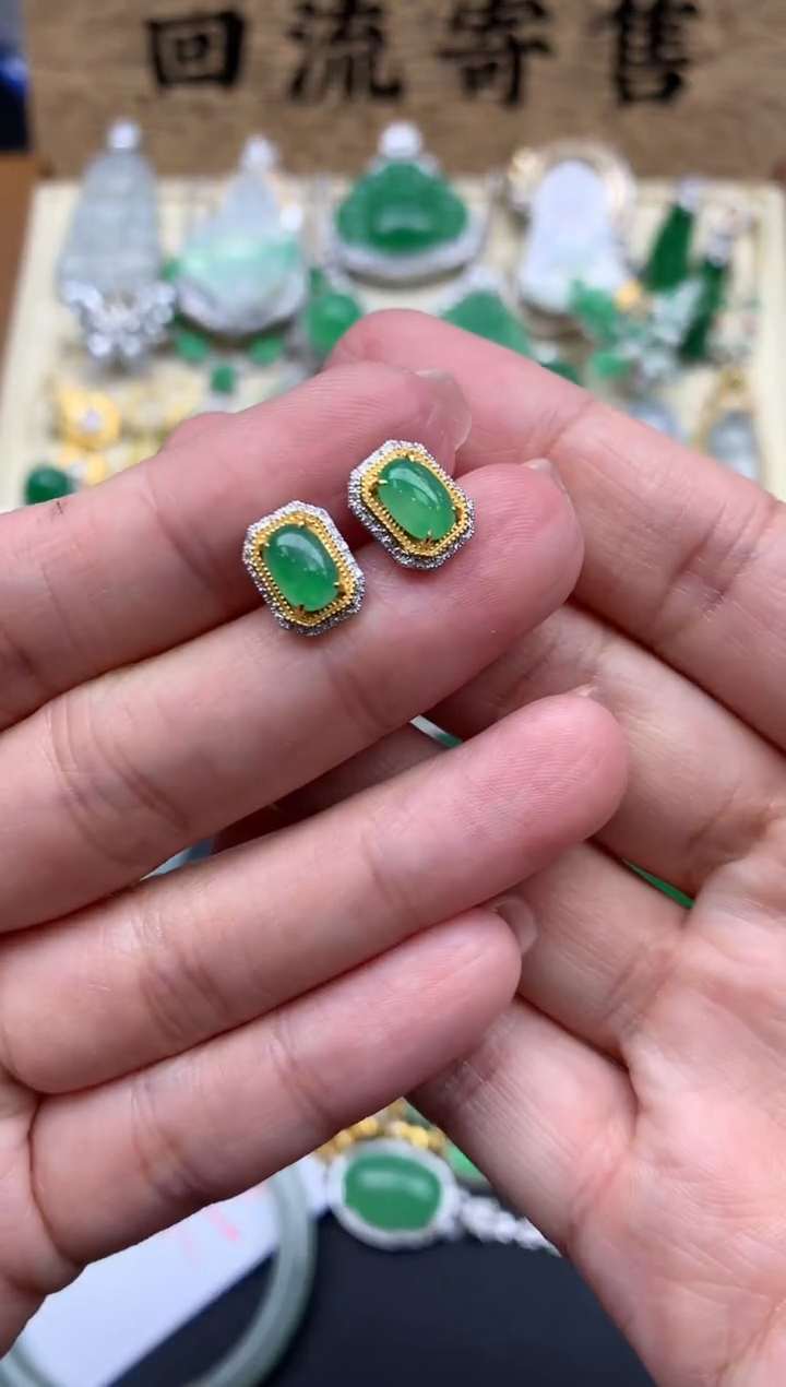 【闪购商品】翡翠耳饰18K金镶嵌469-中国好珍宝