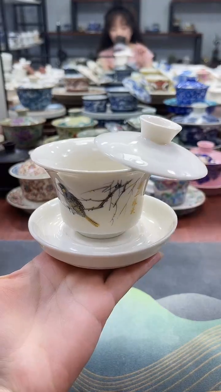 小号马蹄喜鹊干泡盘盖碗