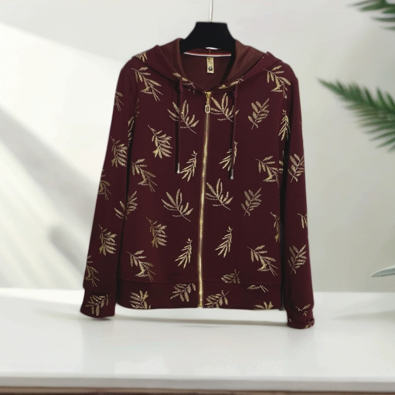 【朗姆酒红金枝玉叶】欧韩时尚拉练开衫中老年加大码针织上衣