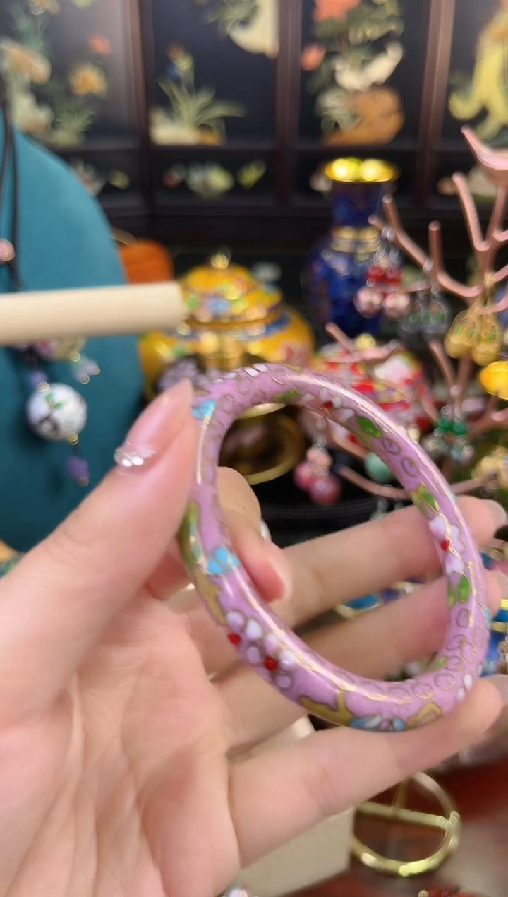 非遗手工景泰蓝细棍镯 粉