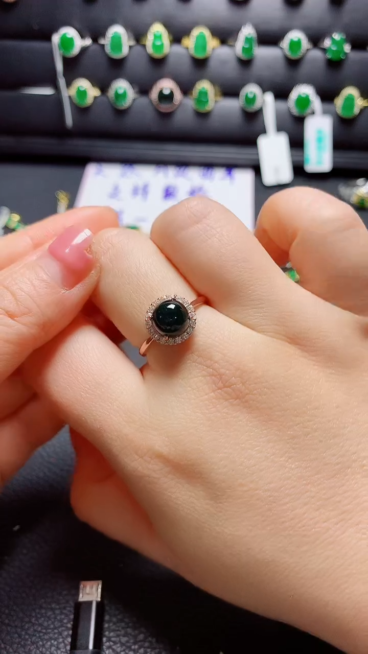 银S925镶嵌戒指翡翠  天然翡翠A货s925银镶