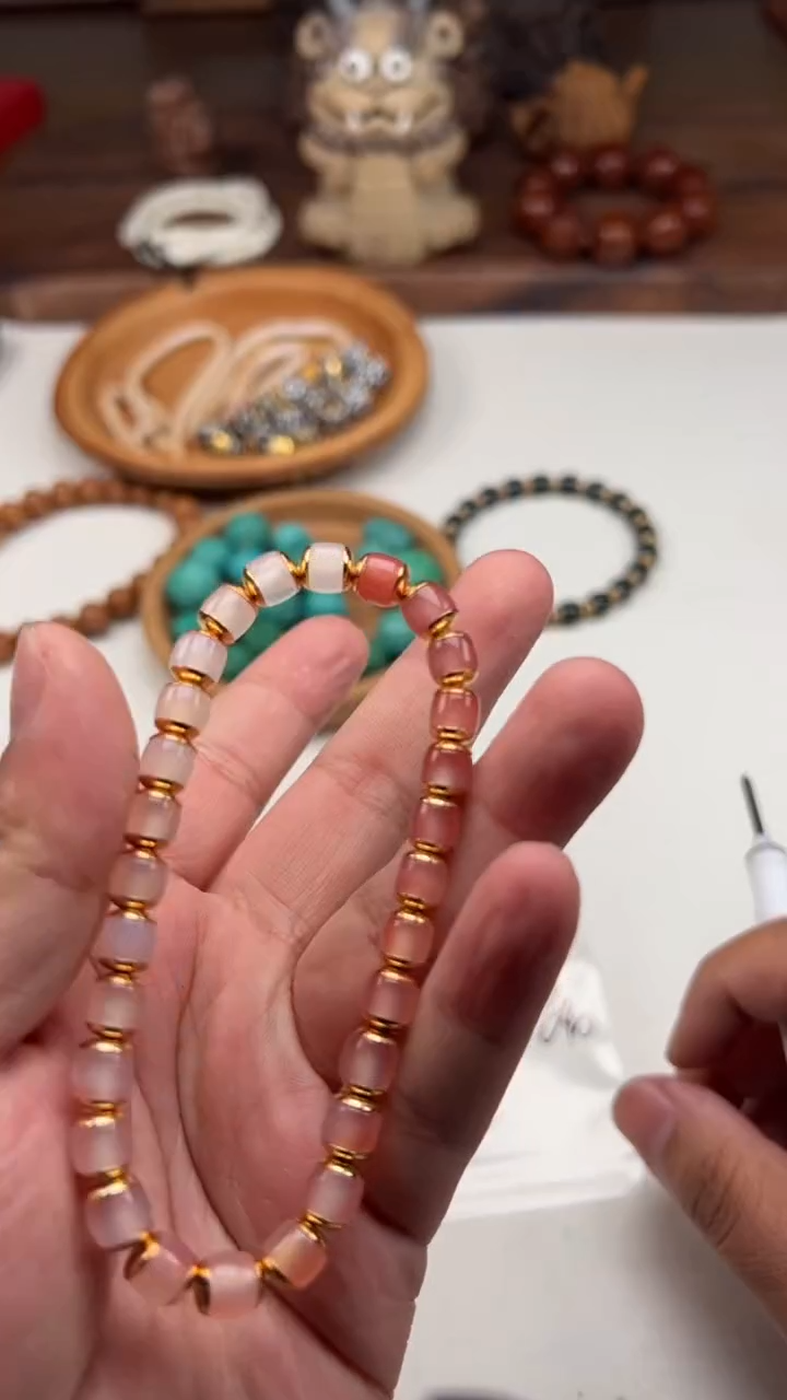 【闪购商品】玛瑙/玉髓手链银S925镶嵌粉糯渐变银镶片手串