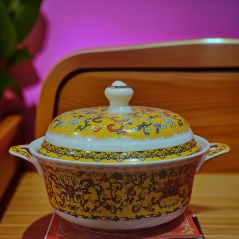 口径22高度19景德镇陶瓷珐琅彩帝王黄大汤煲279