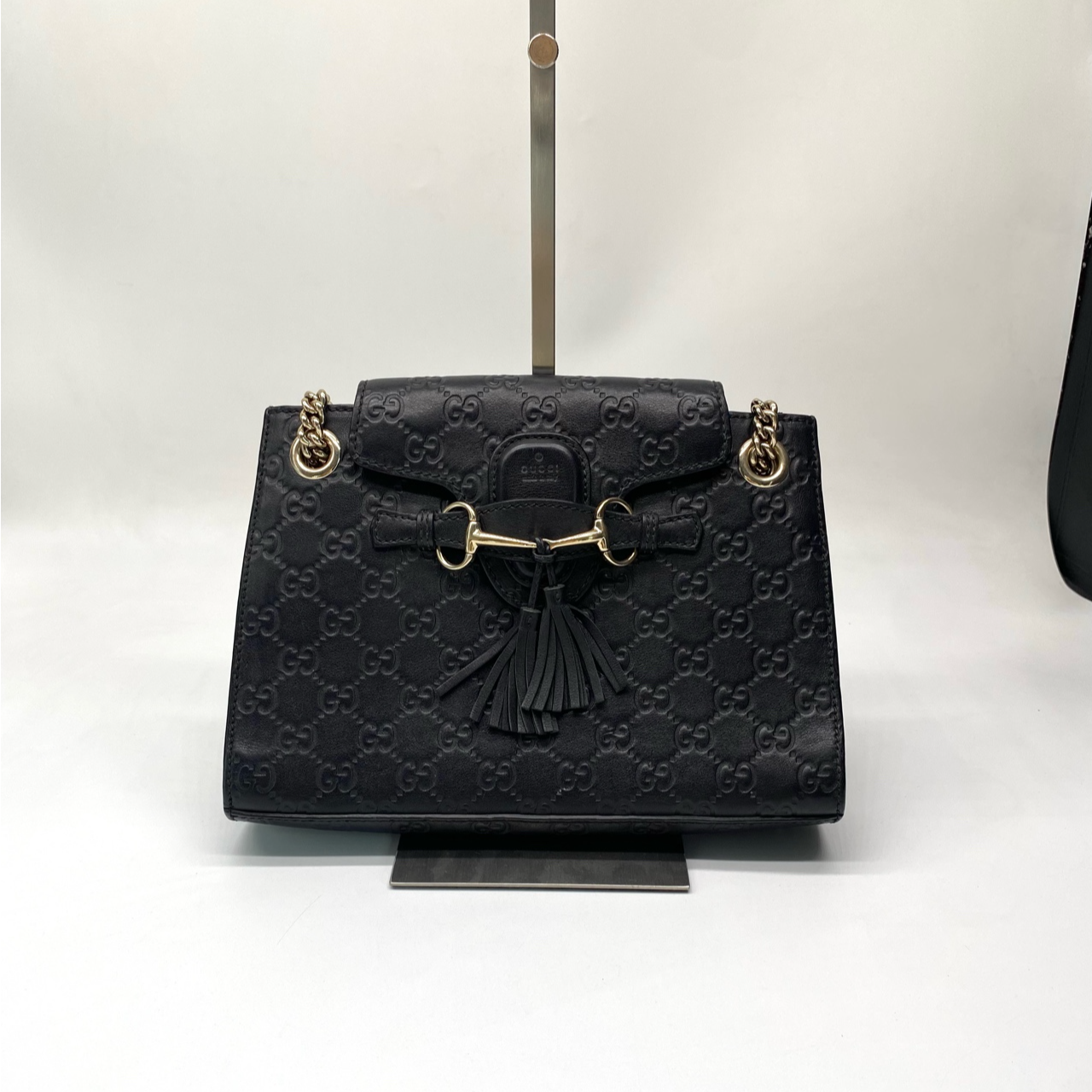 95新 GUCCI/古驰  黑色流苏马蹄扣链条包，可单肩可斜挎，黑标017