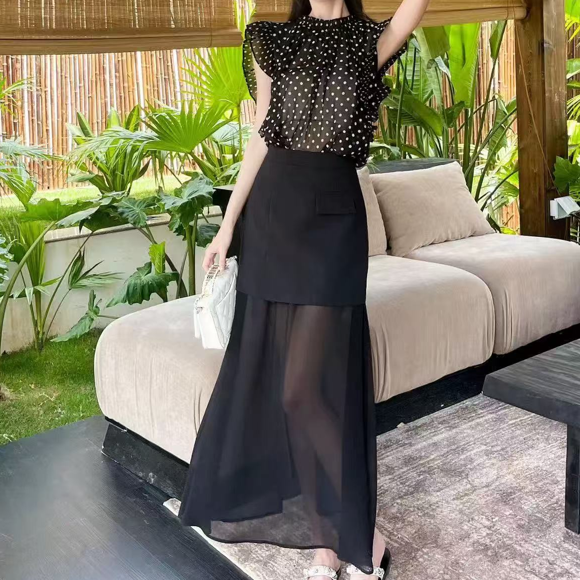 [DARUI]新款时尚气质优雅显瘦减龄法式显瘦波点半裙套装女58172