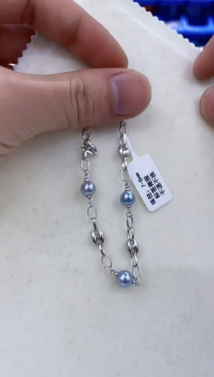 银S925镶嵌手链海水珍珠  