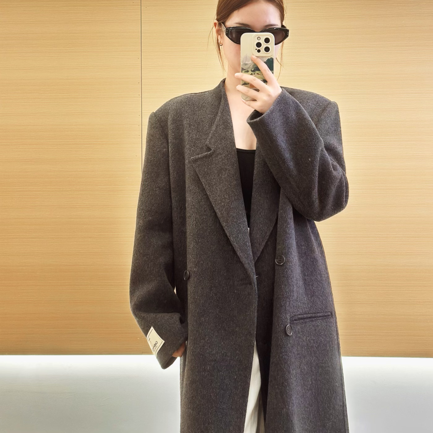 秋冬新款 气质简约款双面羊绒大衣修身加长款正肩垫肩外套