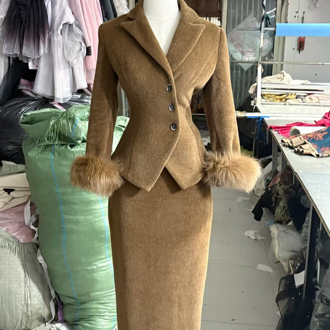 LHMknk1画报夫人原创复古vintage温柔贵妇狐狸毛套装 金融女王