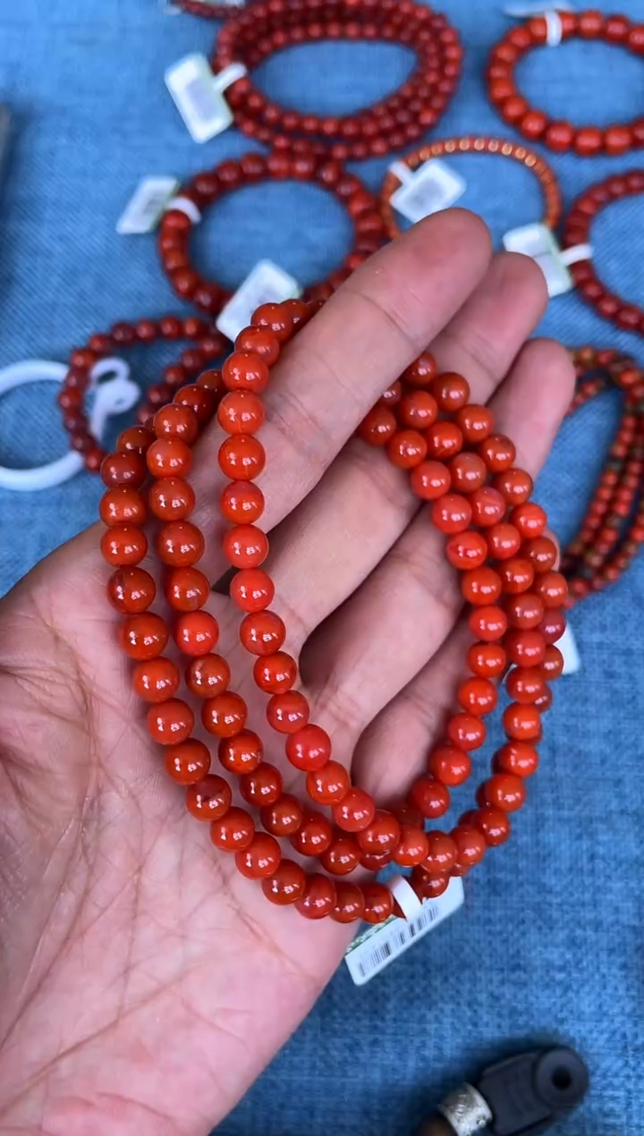 未镶嵌手串南红玛瑙N22凉山瓦西料柿子锦6mm多圈