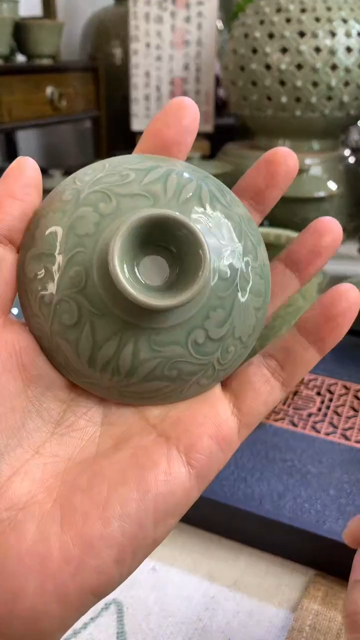 心***1耀州窑缠枝二才盖碗盖子一只