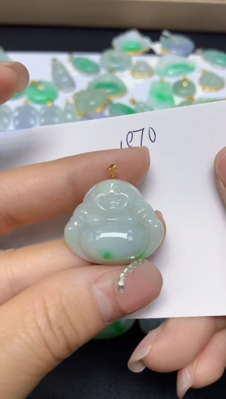 【闪购商品】翡翠挂件18K金镶嵌 天然翡翠A货