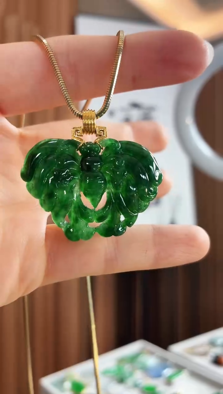 吊坠(不含链)18K金镶嵌翡翠吊坠