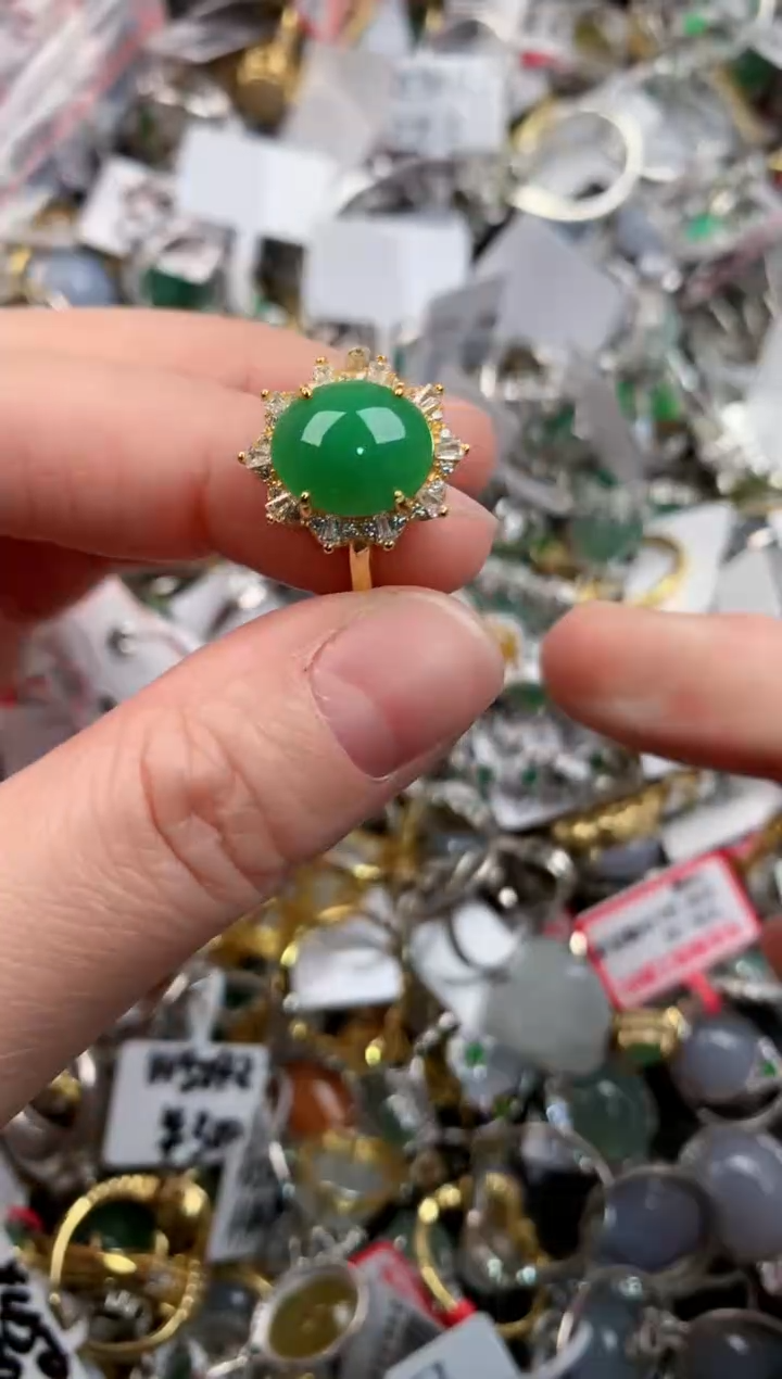 银S925镶嵌戒指翡翠222               5