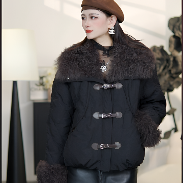 2026新款短款羊毛翻领鹅绒时尚显瘦百搭加厚短外套