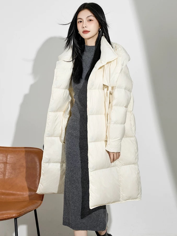 2025新款新国标95%白鸭绒冬季加厚时尚中长款保暖宽松过膝羽绒服