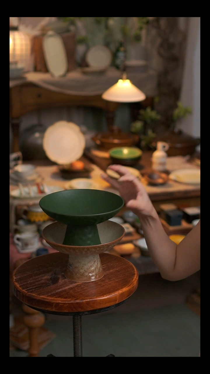 塑料听溪陶瓷工作室  高脚盘2 个