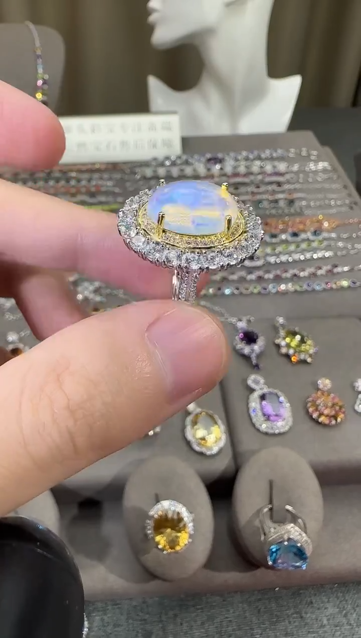 银S925镶嵌欧泊珠宝奇石10*14mm戒指高级款