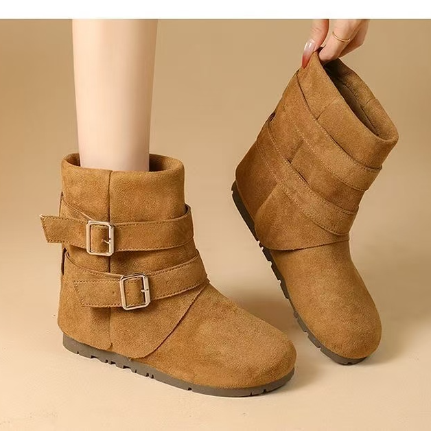 马丁靴女鞋堆堆靴平底博肯短靴英伦卡色复古中筒高级感炸街加薄绒