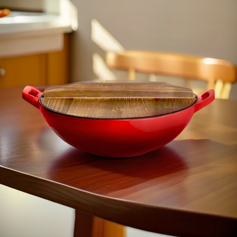 YODINE肴达人24cm炒锅带木盖#铸铁珐琅厨房佳品美食美器搪瓷锅