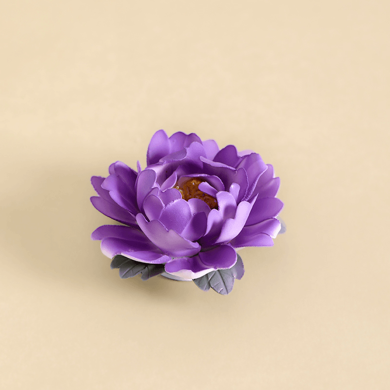 茶小洋-手捏陶瓷紫牡丹花摆件