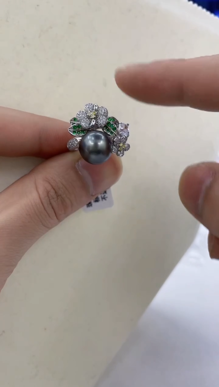 银S925镶嵌戒指海水珍珠  