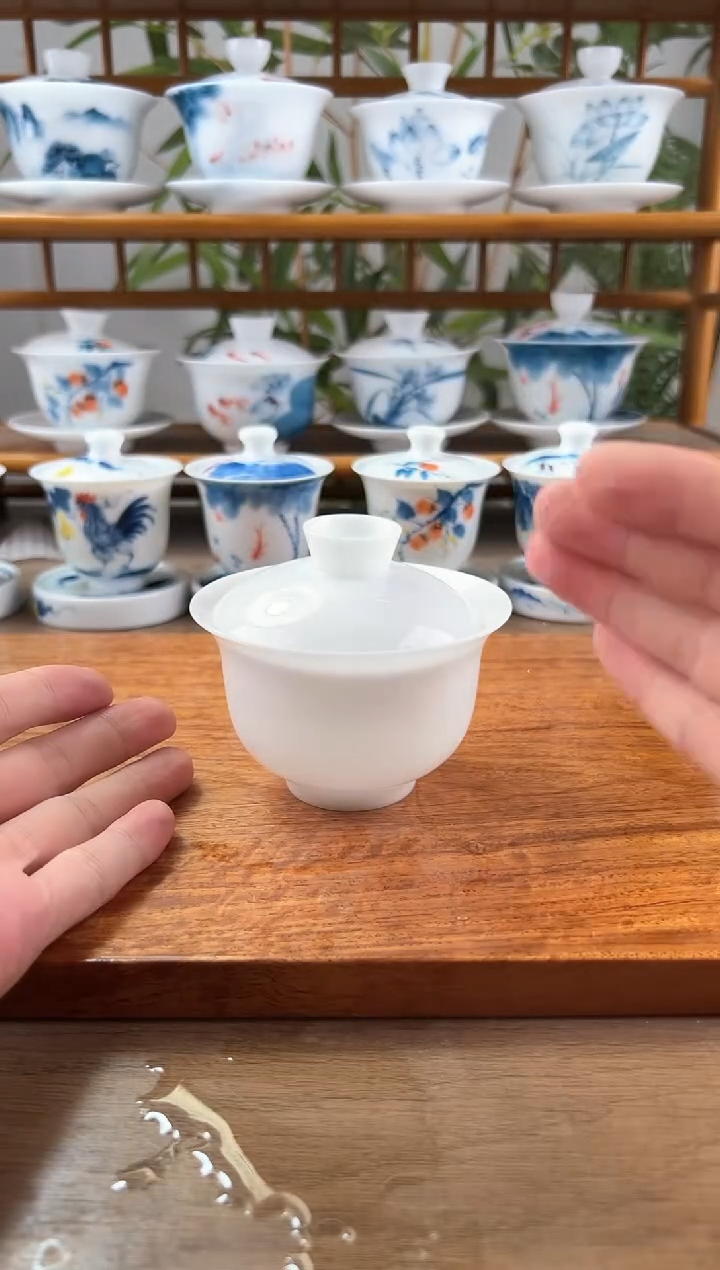 高冰纯白二才布袋盖碗130ml