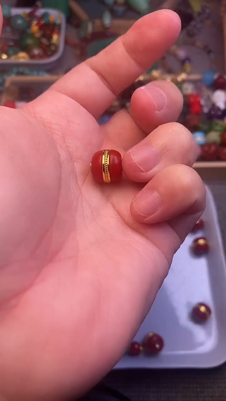 手工艺品琉璃红色汉堡珠卡12mm 单个发