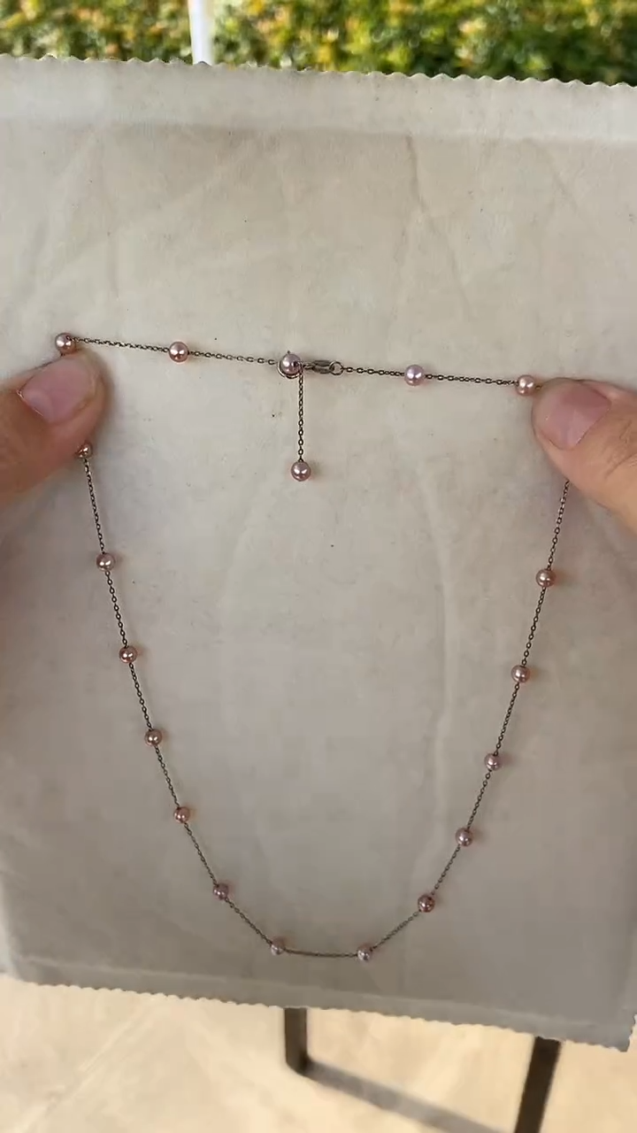 颈饰银S925镶嵌淡水珍珠麻*团4-5mm紫色满天星项链