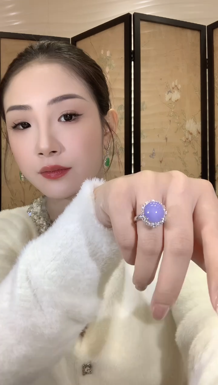 【闪购商品】翡翠戒指18K金镶嵌C75翡翠紫货有一定色差