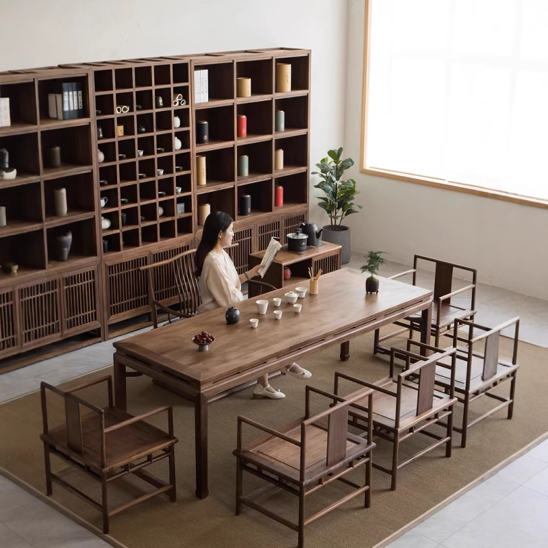 新中式实木茶桌椅北方榆木茶台桌禅意原木桌子茶室家具