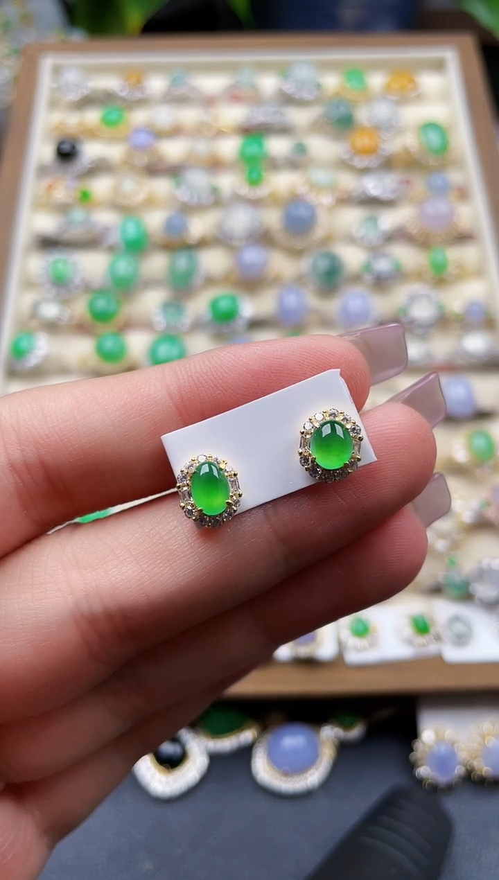 银S925镶嵌翡翠耳饰90