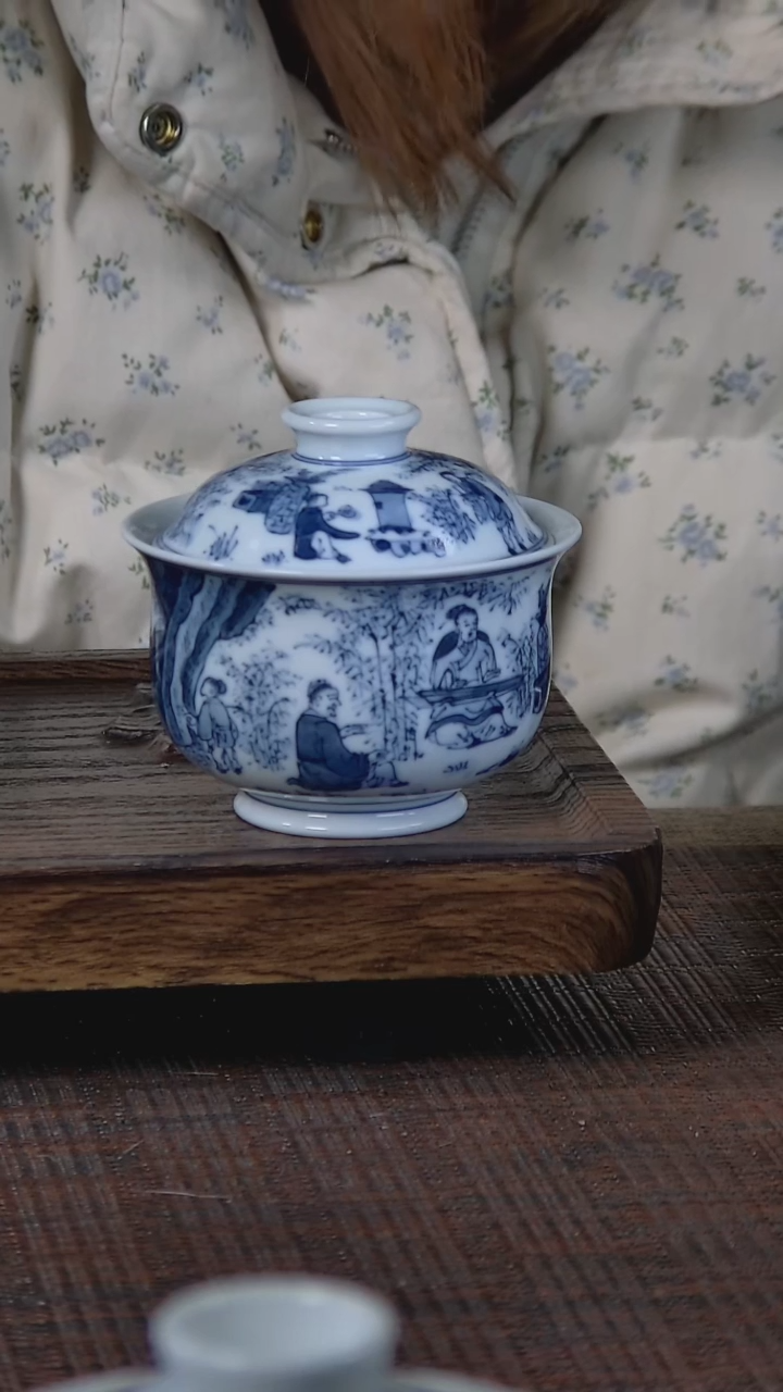 【闪购商品】折葵非器手工手绘竹林七贤炉式盖碗