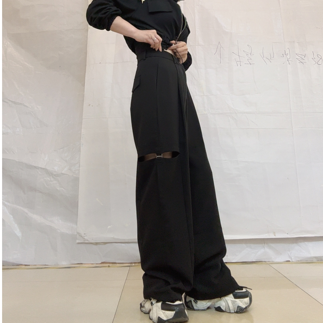 2025夏款新款宽松显瘦破洞直筒垂感阔腿休闲裤