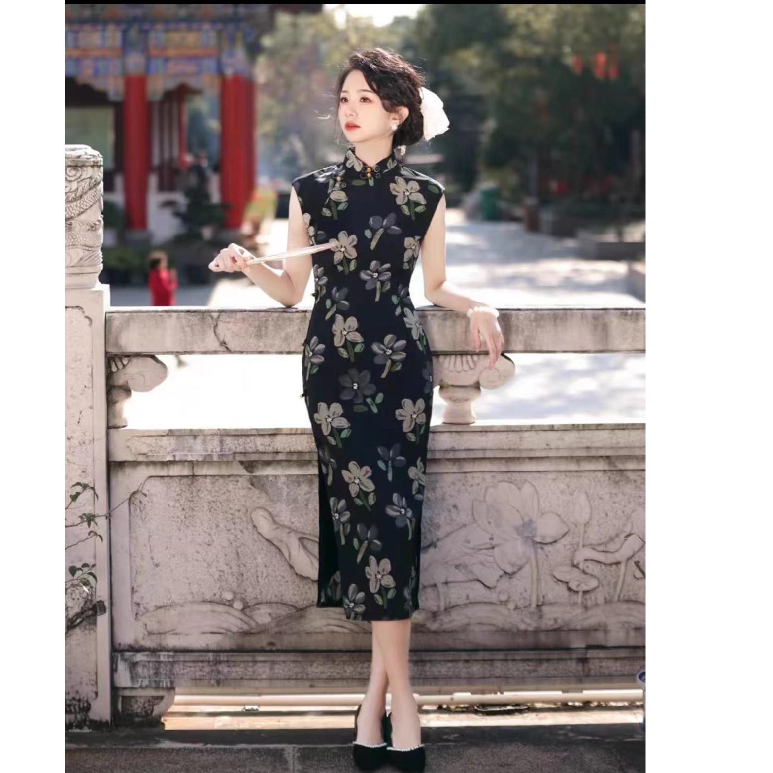 486-黑色 【彩绘】无袖 绝美 改良 旗袍