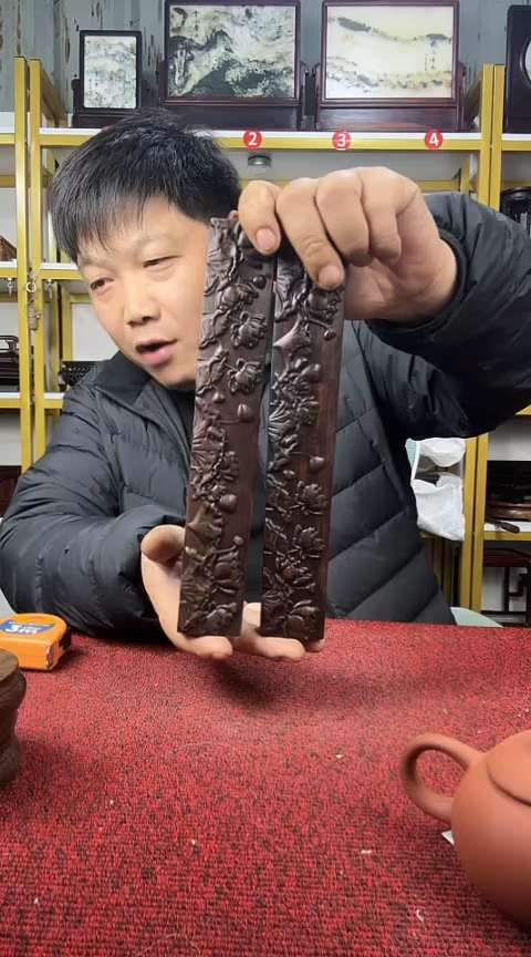 木非洲黑檀荷花镇尺25*4.2*2.4CM