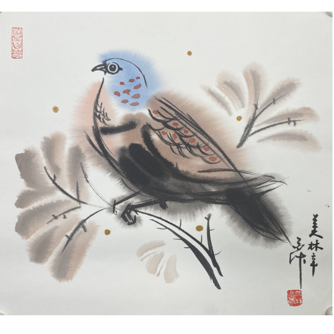 H-K-2186 韩美林 鸟 37cm*40cm 卡纸